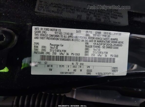 1FADP3F20GL204920 2016 FORD FOCUS Black Widok komory silnika