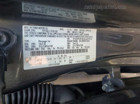 1FADP3F20GL227016 2016 FORD FOCUS Gray Вид підкапотного простору
