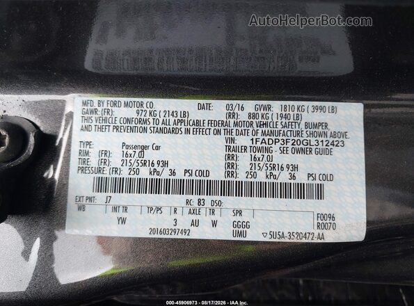 1FADP3F20GL312423 2016 FORD FOCUS Gray Widok komory silnika