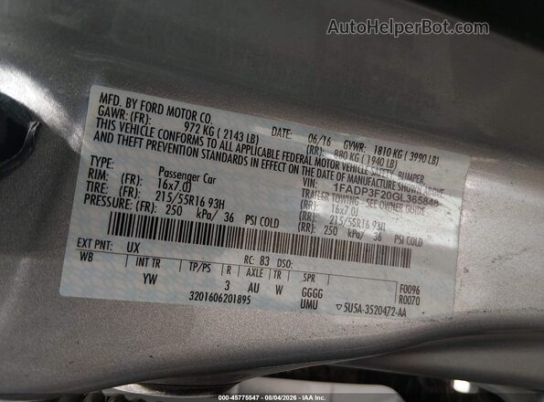 1FADP3F20GL365848 2016 FORD FOCUS Серебряный Вид подкапотного пространства