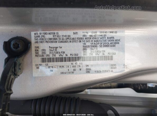1FADP3F20GL403899 2016 FORD FOCUS Silver Շարժիչի բաժամունքի տեսք