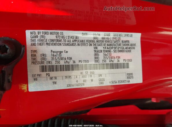 1FADP3F21GL404530 2016 FORD FOCUS Red Շարժիչի բաժամունքի տեսք