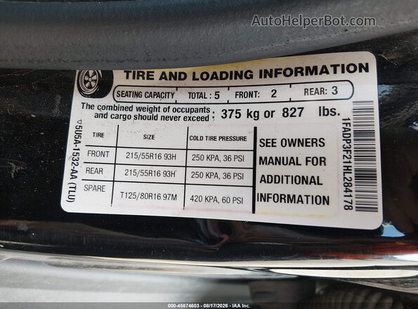 1FADP3F21HL284178 2017 FORD FOCUS Black Vista del compartimento del motor