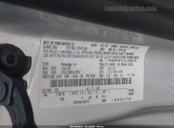 1FADP3F21JL252675 2018 FORD FOCUS Gray Շարժիչի բաժամունքի տեսք