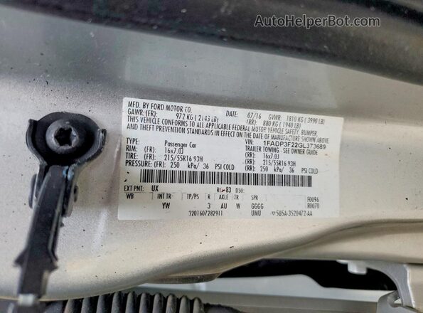 1FADP3F22GL373689 2016 FORD FOCUS Silver ძრავის განყოფილების ხედი