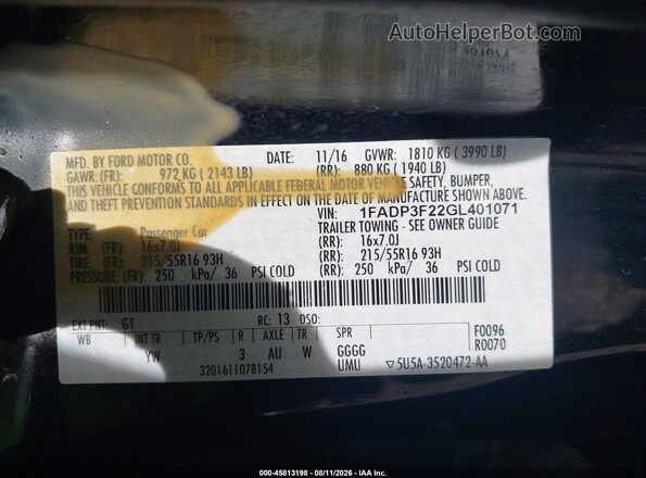 1FADP3F22GL401071 2016 FORD FOCUS Black Շարժիչի բաժամունքի տեսք
