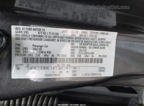 1FADP3F22JL250210 2018 FORD FOCUS Gray Widok komory silnika