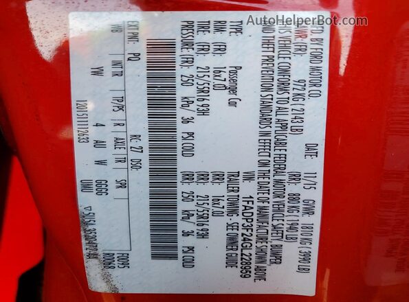 1FADP3F24GL228959 2016 FORD FOCUS Red Widok komory silnika