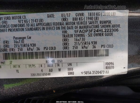 1FADP3F24HL222306 2017 FORD FOCUS Gray Շարժիչի բաժամունքի տեսք