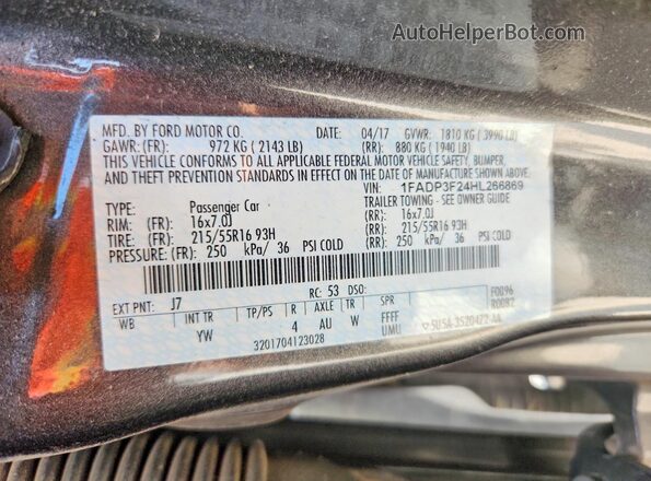 1FADP3F24HL266869 2017 FORD FOCUS Gray Vista del compartimento del motor