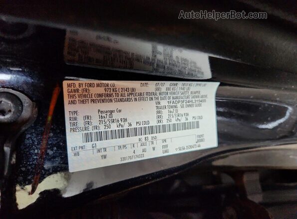 1FADP3F24HL315455 2017 FORD FOCUS Черный Вид подкапотного пространства
