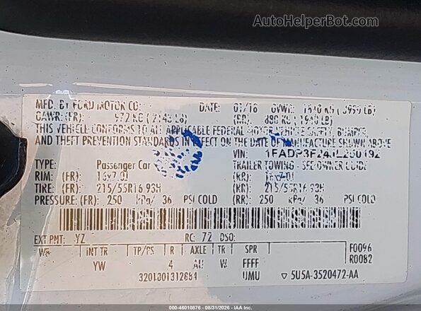 1FADP3F24JL250192 2018 FORD FOCUS White Вид підкапотного простору