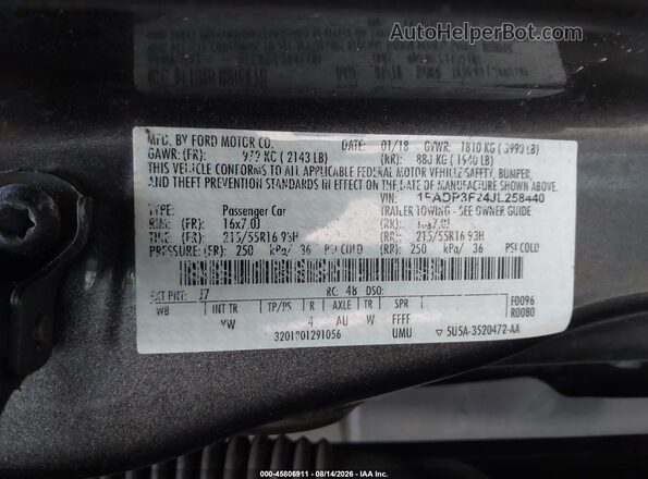 1FADP3F24JL258440 2018 FORD FOCUS Gray ძრავის განყოფილების ხედი