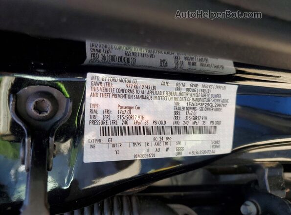 1FADP3F25GL296767 2016 FORD FOCUS Black Widok naklejki z numerem VIN