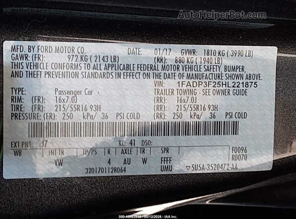 1FADP3F25HL221875 2017 FORD FOCUS Gray ძრავის განყოფილების ხედი