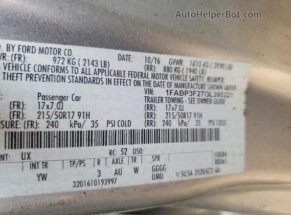 1FADP3F27GL395221 2016 FORD FOCUS Silver Вид підкапотного простору