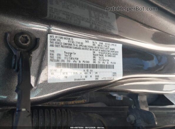 1FADP3F28GL346285 2016 FORD FOCUS Серый Вид подкапотного пространства