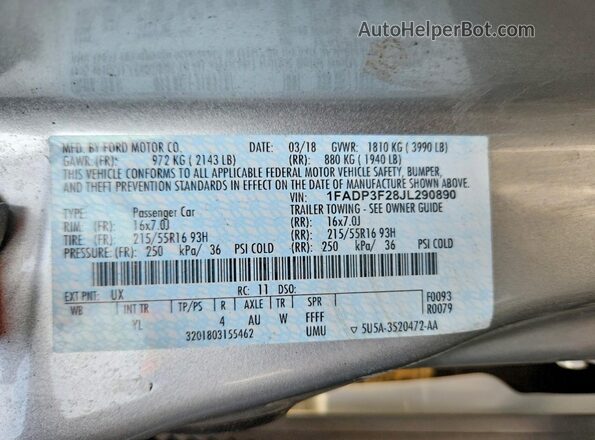 1FADP3F28JL290890 2018 FORD FOCUS Silver Engine compartment view