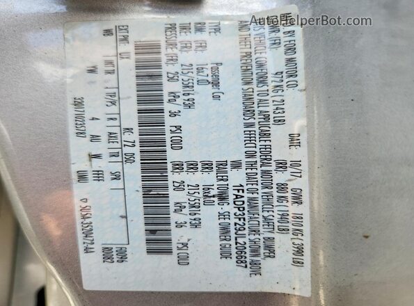 1FADP3F29JL206687 2018 FORD FOCUS Silver Widok naklejki z numerem VIN