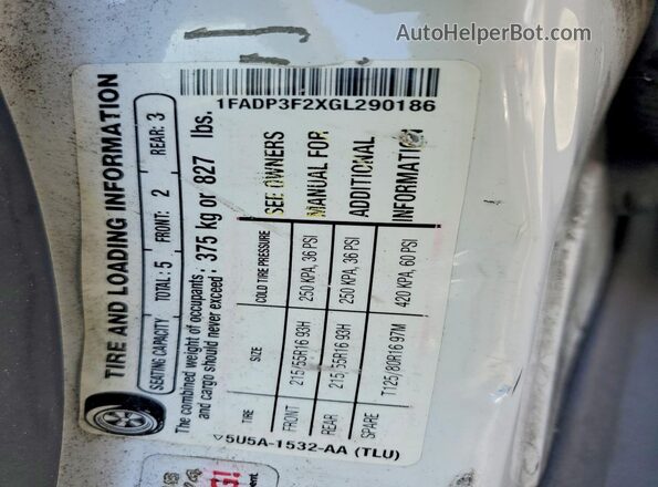 1FADP3F2XGL290186 2016 FORD FOCUS White ძრავის განყოფილების ხედი