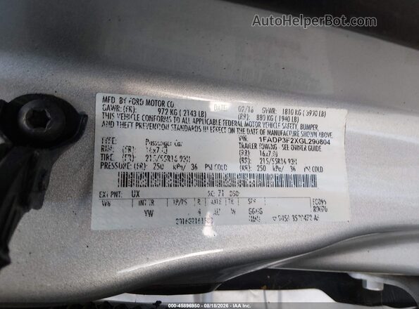 1FADP3F2XGL290804 2016 FORD FOCUS Silver Engine compartment view