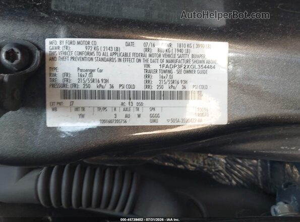 1FADP3F2XGL354484 2016 FORD FOCUS Gray Շարժիչի բաժամունքի տեսք