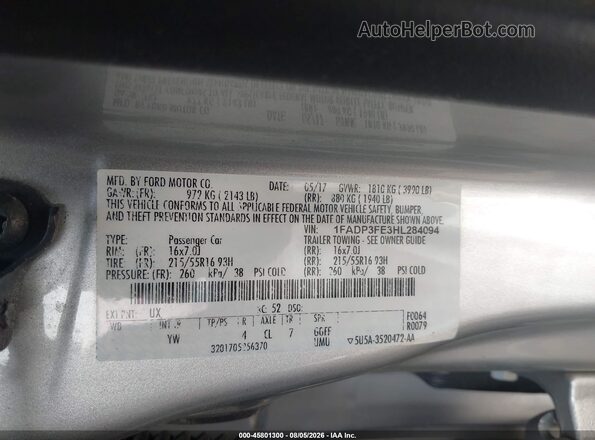 1FADP3FE3HL284094 2017 FORD FOCUS Silver Շարժիչի բաժամունքի տեսք