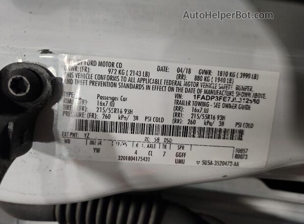1FADP3FE7JL312680 2018 FORD FOCUS White Շարժիչի բաժամունքի տեսք