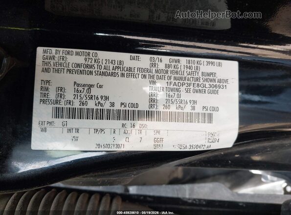 1FADP3FE8GL306931 2016 FORD FOCUS Black Widok komory silnika