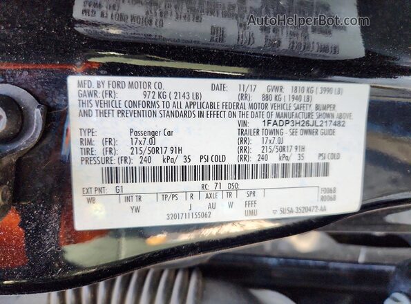 1FADP3H26JL217482 2018 FORD FOCUS Black ძრავის განყოფილების ხედი