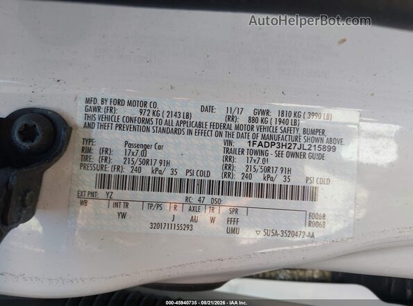 1FADP3H27JL215899 2018 FORD FOCUS White Вид підкапотного простору