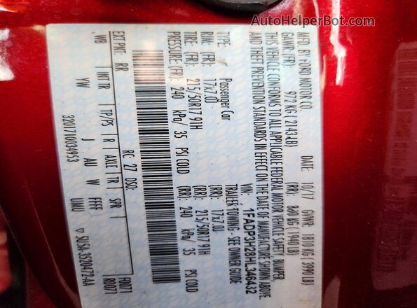 1FADP3H28HL346432 2017 FORD FOCUS Red VIN sticker view