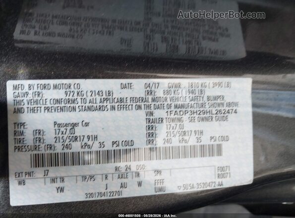 1FADP3H29HL262474 2017 FORD FOCUS Gray Engine compartment view