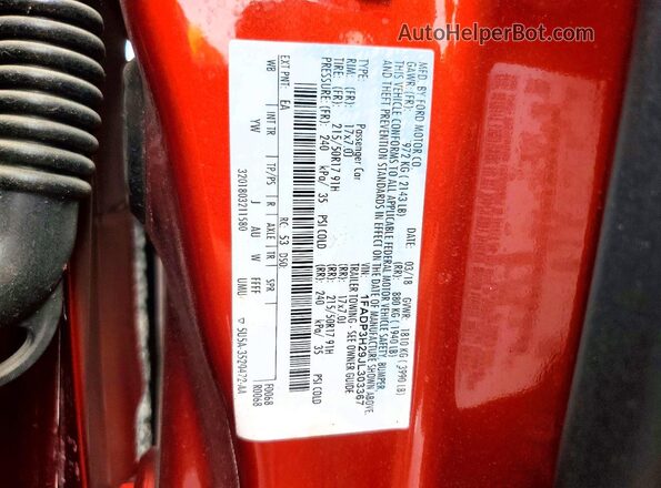1FADP3H29JL303367 2018 FORD FOCUS Оранжевый Вид наклейки с VIN-кодом