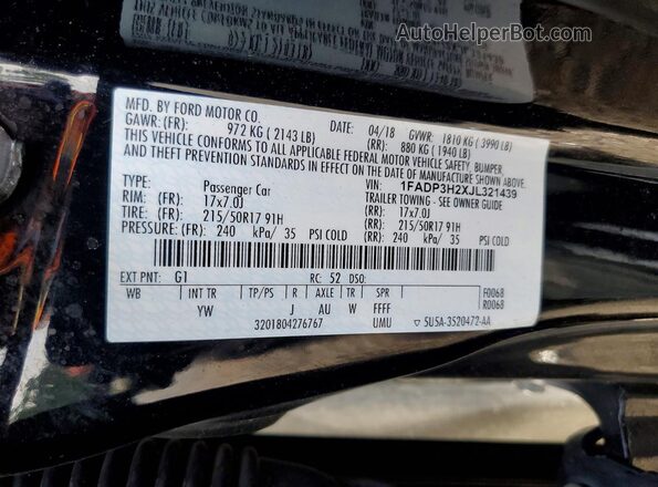 1FADP3H2XJL321439 2018 FORD FOCUS Black Engine compartment view