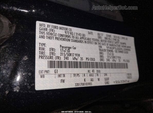 1FADP3J22HL329569 2017 FORD FOCUS Black Вид підкапотного простору