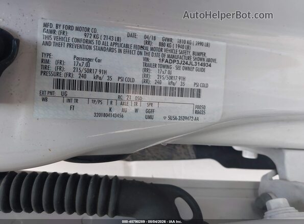1FADP3J24JL314934 2018 FORD FOCUS White Engine compartment view