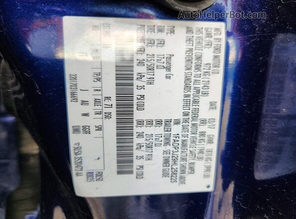 1FADP3J29HL258225 2017 FORD FOCUS Blue Vista del compartimento del motor