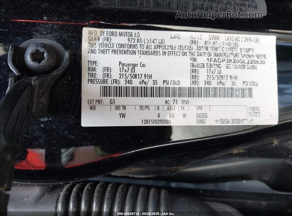 1FADP3K20GL225630 2016 FORD FOCUS Black Շարժիչի բաժամունքի տեսք