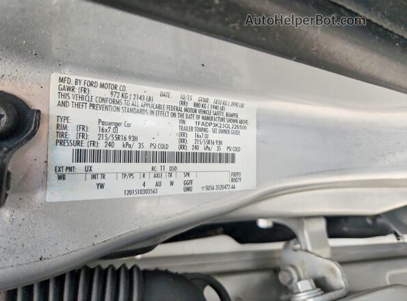 1FADP3K23GL226500 2016 FORD FOCUS Silver VIN sticker view