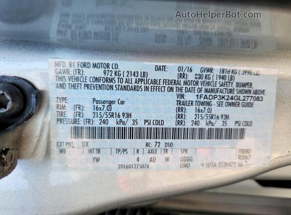 1FADP3K24GL277083 2016 FORD FOCUS Gray Engine compartment view