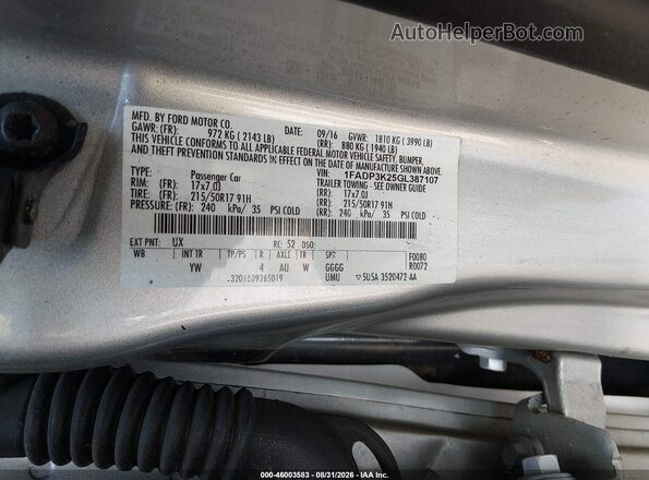 1FADP3K25GL387107 2016 FORD FOCUS Silver Vista del compartimento del motor