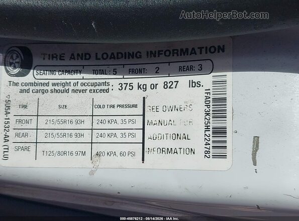 1FADP3K25HL224782 2017 FORD FOCUS White Engine compartment view