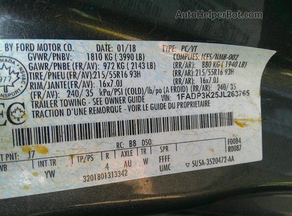 1FADP3K25JL263765 2018 FORD FOCUS Black Սալոնի 360 աստիճան տեսք
