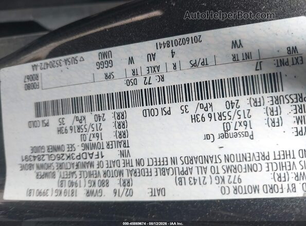1FADP3K26GL284391 2016 FORD FOCUS Gray Widok naklejki z numerem VIN