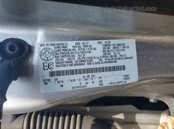 1FADP3K26HL280455 2017 FORD FOCUS Silver Вид наклейки з VIN-кодом
