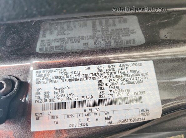 1FADP3K27GL215791 2016 FORD FOCUS Угольный Вид подкапотного пространства