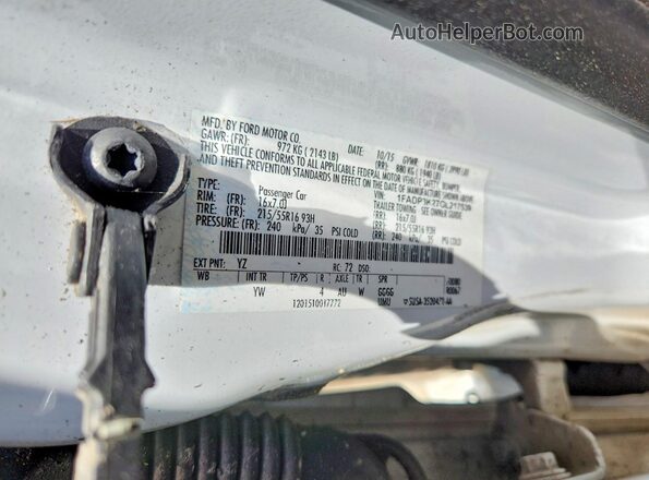 1FADP3K27GL217539 2016 FORD FOCUS White Vista de la etiqueta del VIN