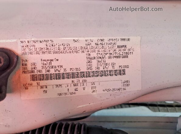 1FADP3K27HL215811 2017 FORD FOCUS White Widok naklejki z numerem VIN