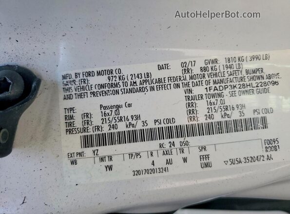 1FADP3K28HL228096 2017 FORD FOCUS White Շարժիչի բաժամունքի տեսք